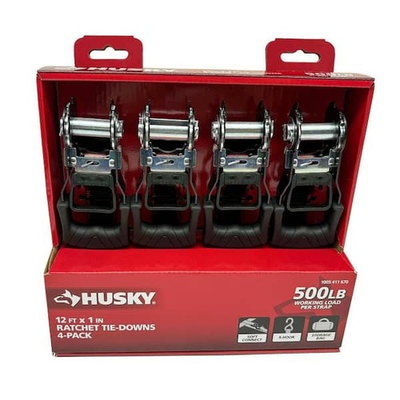 #ad #ad HUSKY RATCHET TIE DOWN STRAPS 4 PACK 1 in. x 12 ft. Quick Release Hook 1500 lbs. $10.69