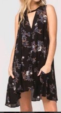 Free People black floral sleeveless swing mini dress Sz S Loose Fitting