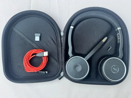 Jabra Evolve 75 Wireless Bluetooth On-Ear Headset with USB Dongle.