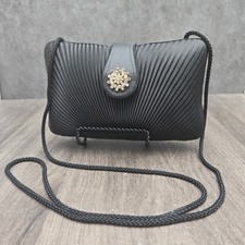Black Pleated Satin Evening Bag Rhinestone Clutch Shoulder Purse