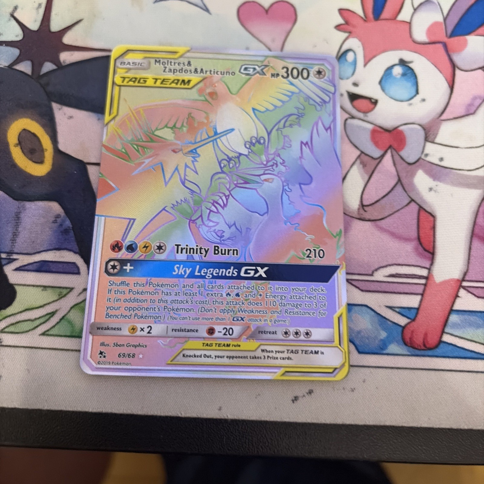 Moltres & Zapdos & Articuno GX 69/68 Rainbow Rare Hidden Fates Pokemon Card
