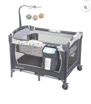 Baby Trend Nursery Center Play Yard Gray Safari Animals Portable Toy Bar Bag