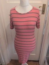 Ladies Boohoo Size 12 Pink Stripe Short Sleeve Midi Dress