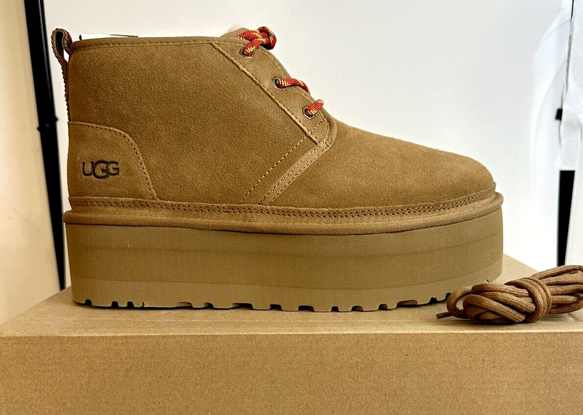 UGG Women's Neumel Heritage Platform Boots US 10 Lace-Up Chukka Chestnut NIB