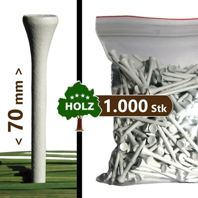 GOLF-TEES | 1000 x | Holz - 70 mm - weiß | premium Qualität | wood - 2 3/4 white - Bild 1 von 4