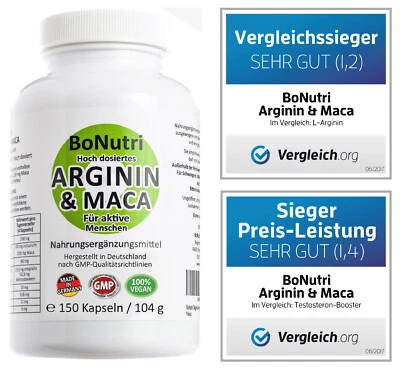 BONUTRI Maca 3600 mg + Arginin 3000 mg Tagesdosis 150 Kapseln Qualität Deutschland Vegan