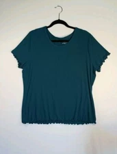Time And Tru Women’s Lettuce Edge Short Sleeve Top Size 2XXL Aqua Blue