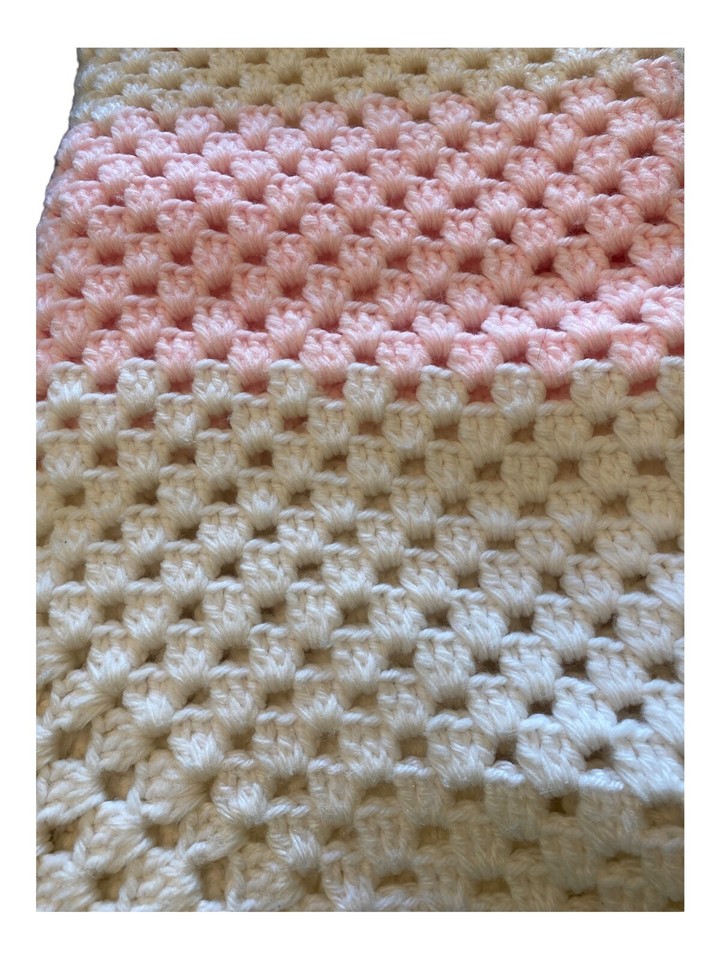 Crocheted Baby Afghan Blanket Throw Pink White 3D Red Rose Handmade 50
