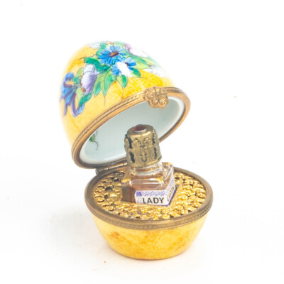 Lady Caron Perfume Limoges Porcelain Trinket Box Egg Mini Miniature Bottle