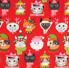 Feline Drive Fabric KITTY CHRISTMAS Red Santa Cats - Fat Quarter 18"x22" FQ