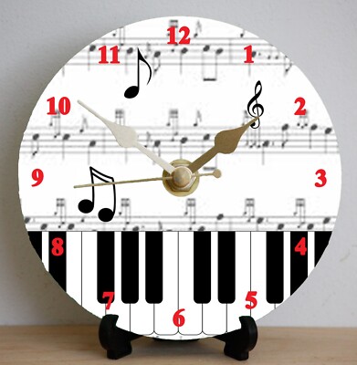 Musiknoten - DIY 12cm Uhr KIT Klaviertasten und Noten Wand- oder Tischuhr