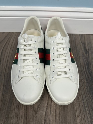 Gucci Shoes Women's Ace Golden Bees Supreme Leather Sneakers White Size 7 us