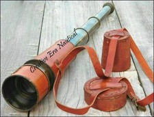 16" Brass Nautical Marine Maritime Antique Collectible Telescope W/Leather Case
