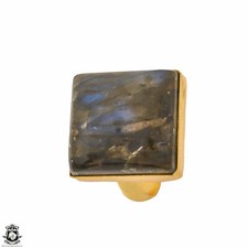 Size 9.5 - Size 11 Adjustable Blue Labradorite 24K Gold Plated Ring GPR1247