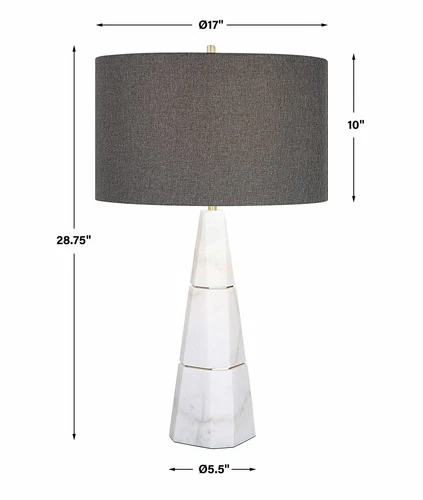 UTTERMOST 29997 CITADEL WHITE MARBLE BASE WITH GRAY VEINING MODERN TABLE LAMP - Picture 3 of 6