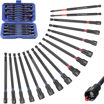 16 Pcs Magnetic Nut Driver Set and Bit, 6'' Long Nut Drivers with Sturdy Tool Box