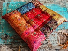 Fodera Per Cuscino Da Pavimento Rotonda Vintage 55 Cm – Patchwork Nero Ricamato A Mano – Stile Mandala Etnico - 6