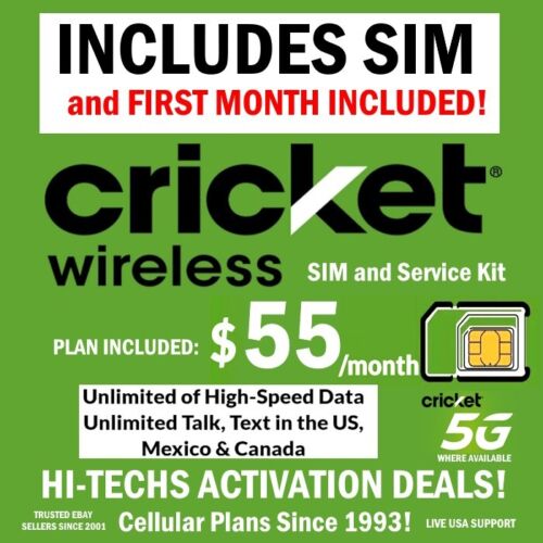 CRICKET SIM + SERVICE ⭐ INCLUDES 30 DAYS UNLIMITED T/ T/ 5G DATA !! ⭐ FAST SHIP - Picture 1 of 2