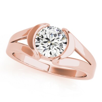 1.00 Ct Round Cut Lab Created Diamond Engagement Ring 14K Solid Rose Gold B