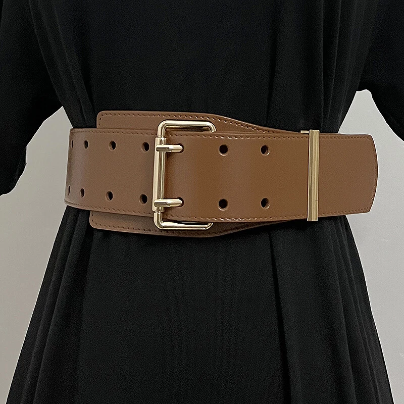 Damen Kunstleder Breiter Hüftgurt Doppel Zacke Schnalle Bund für Kleid Mantel - Bild 2 von 4