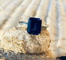 925 Sterling Silver 3 Ct Emerald Cut simulated Sapphire Solitaire Wedding Ring