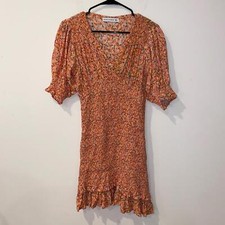 Faithfull the brand margherita floral smocked mini dress size small