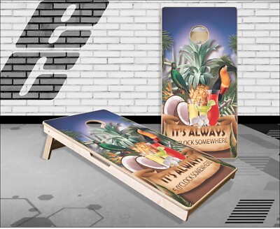 5 O'Clock Beach Scene Parrot Cornhole Boards Bean Bag Toss Game