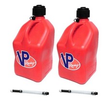 VP Fuel 2 Pack Red Square 5 Gallon Race Fuel Jug/Water Can 2 Deluxe Filler Hoses