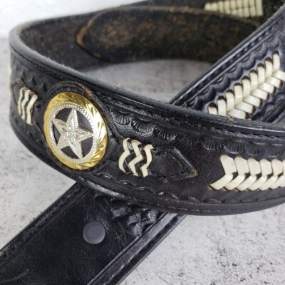Vintage Western Bohemian Tooled Leather Belt Whipstitch Conchos size 30 Vintage Western Bohemian Tooled Leather Belt Whipstitch  main image 3