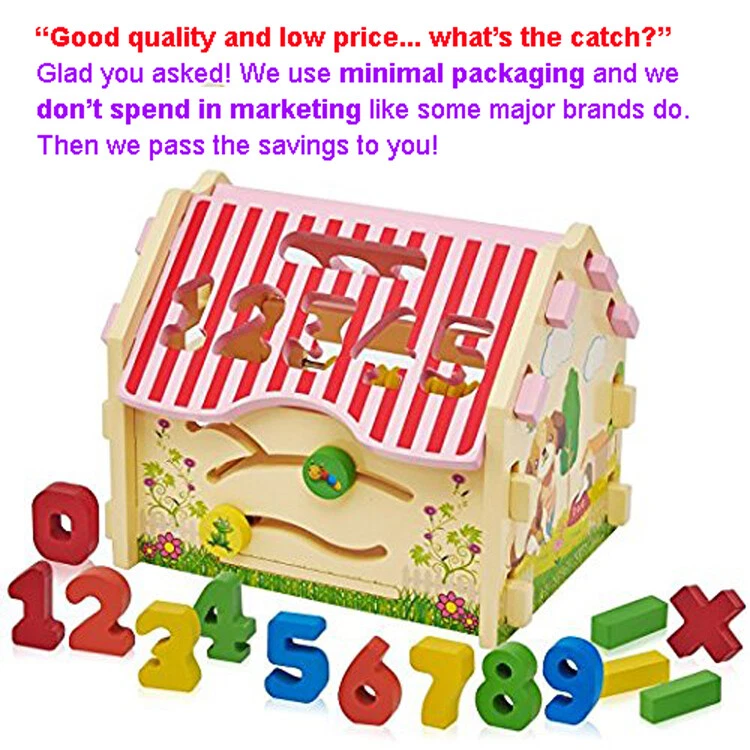 Casa de juegos interactiva de madera para vacaciones clasificador de formas, números, juguete para bebés y niños Foto 3 de 4