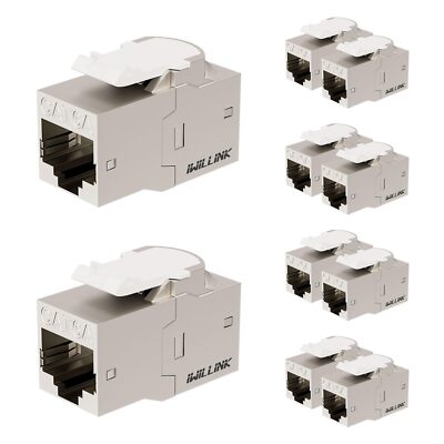 10PCS Cat6A RJ45 Shielded Keystone Couplers 10Gbps Ethernet Inline Jacks Silver
