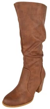 Forever Women High Stacked Heels Slouchy Mid-Calf Boots Zipper SAFETY Tan Brown