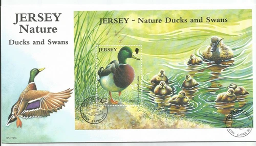 JERSEY 2004 DUCKS & SWANS MINATURE SHEET on UNADDRESSED FIRST DAY COVER