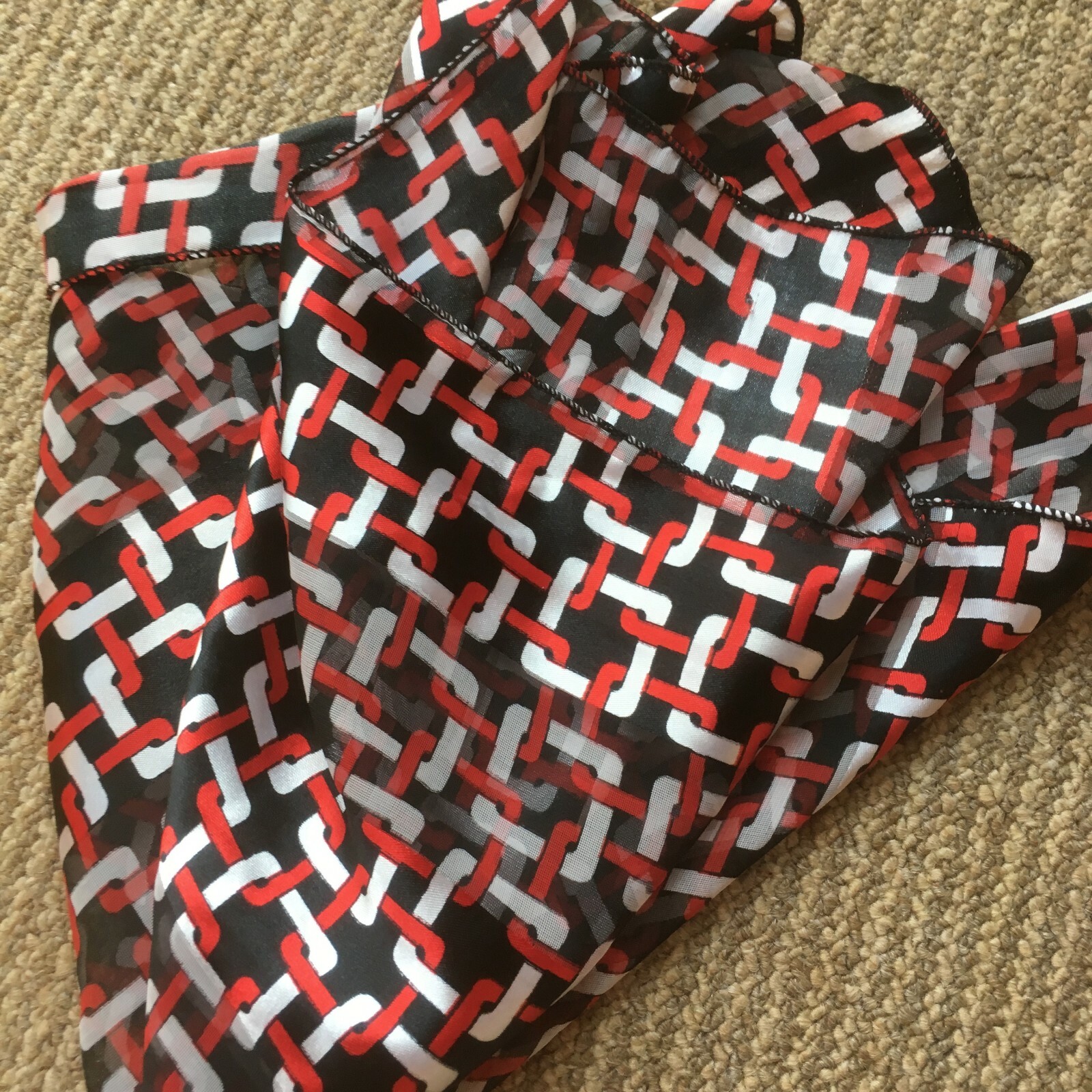 Retro Chic Scarf Interlocking Chain Square Patter… - image 2