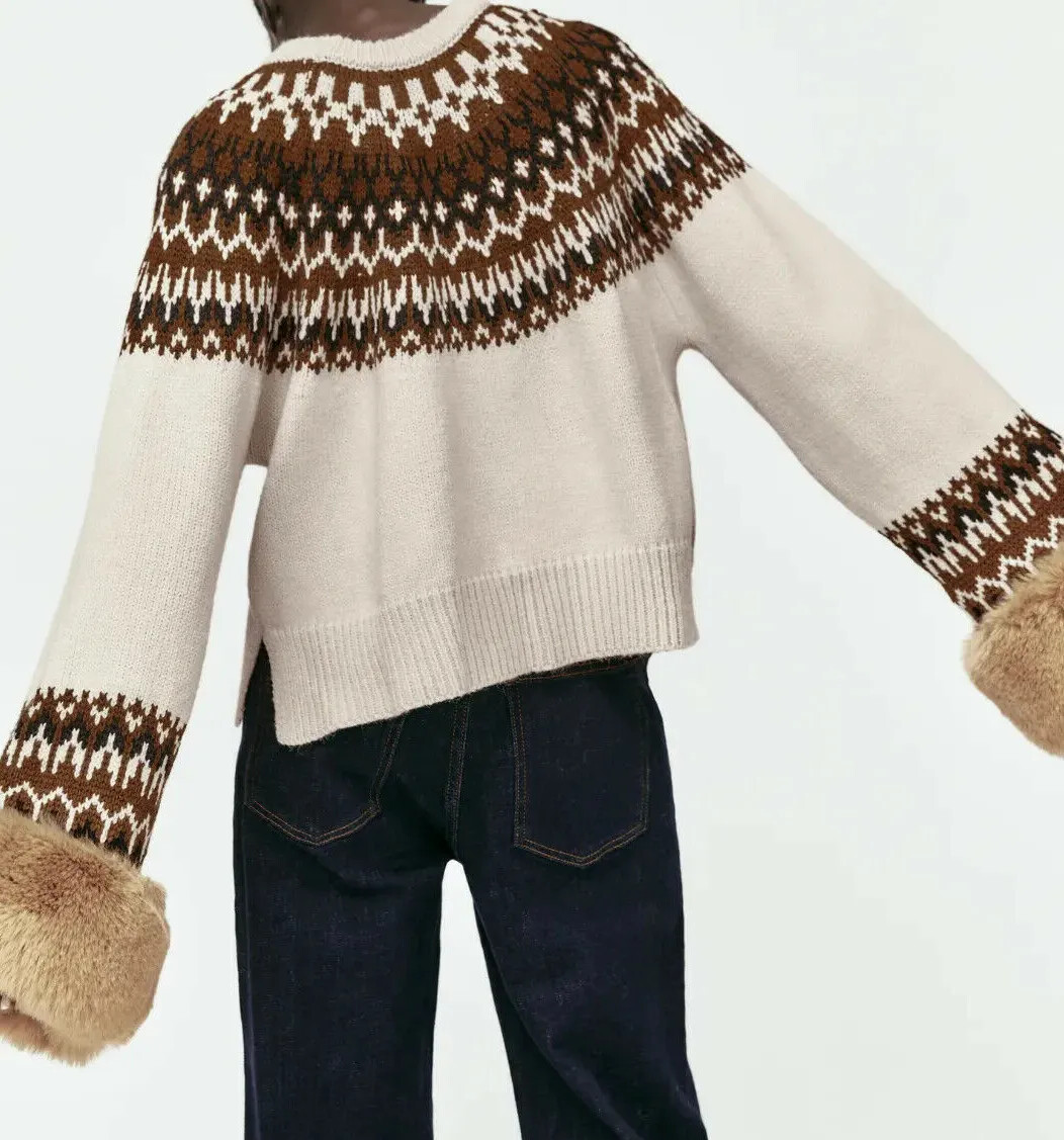 ZARA FAUX FUR JACQUARD SWEATER S,M,L REF.9874/111 BLOGGERS FAVORITE | eBay