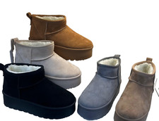 Ladies Womens Ankle Winter Flat Slip On Faux Fur Warm Lined Hug Snug Boots Shoes