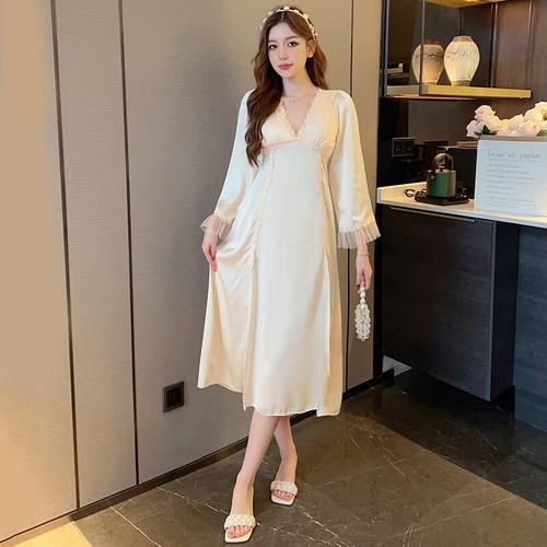 Sexy Lencería Satén Largo Vestido de Noche Elegante Seda Hogar Vestido Prendas de salón Prendas para dormir - Imagen 23 de 31