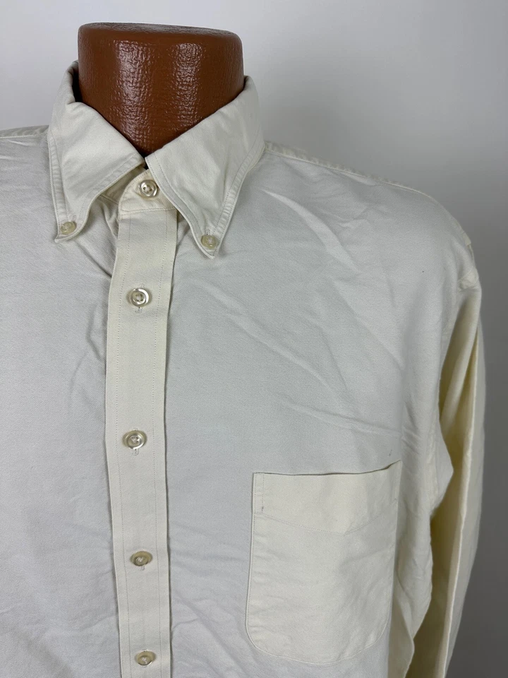 Camisa Oxford Lands End Supima Hyde Park Hombres 17 36 XL Alta Marfil Peso Medio Algodón Foto 3 de 4