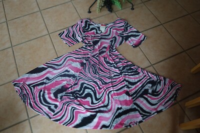 MAGNA Kleid 48 50 NEU rosa weiß schwarz Batikmuster Stretch A-Linie LAGENLOOK