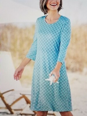 APPLESEEDS WOMENS A-LINE BLUE PETITE DRESS SMALL PS 3/4 SLEEVES