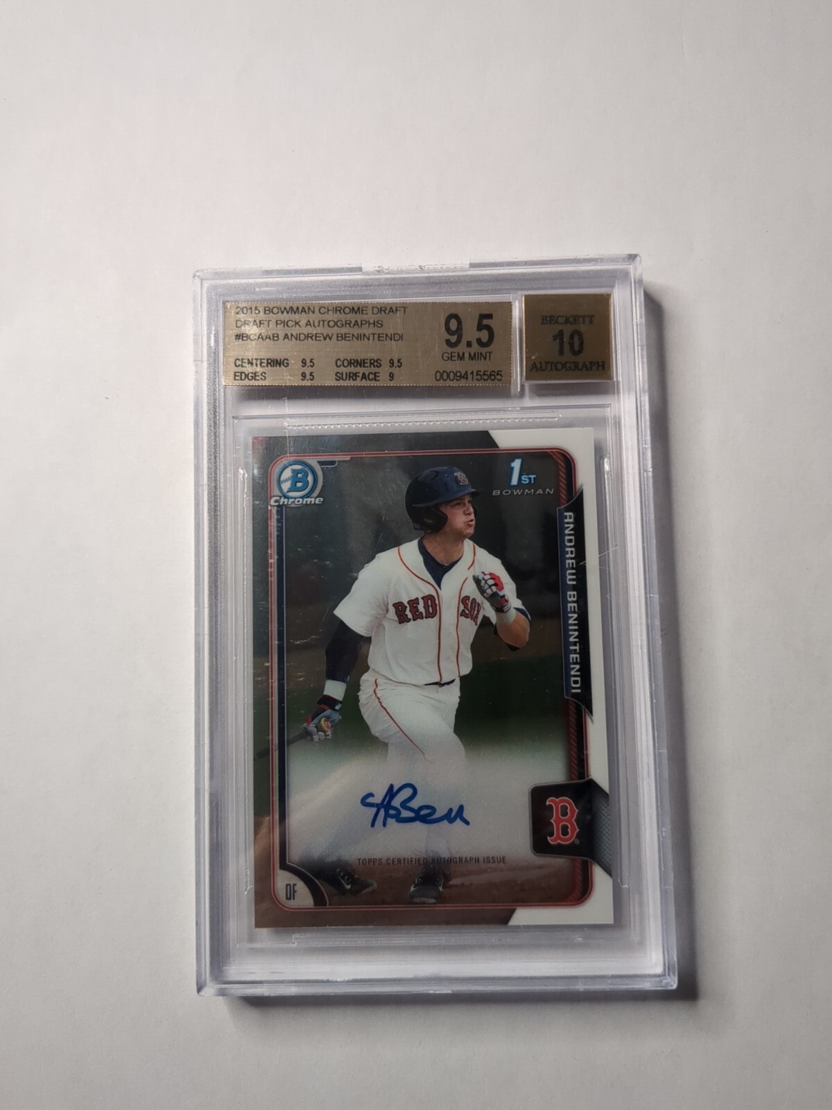 Andrew Benintendi 2015 Bowman Chrome Draft Auto - BGS 9.5 Mint Auto 10