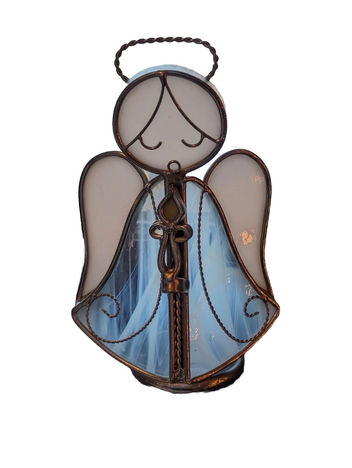 Vintage Blue Angel Stained Glass Angel Tea Light Holder 5 3/8" eBay