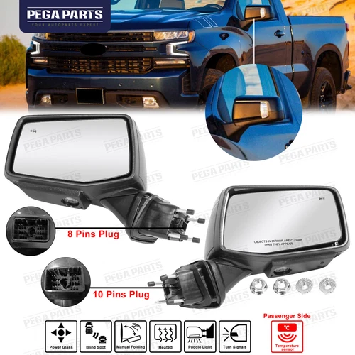Pair Mirror Power Glass Heated Temp Sensor For 2019-2024 Chevy Silverado 1500
