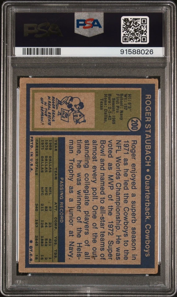 Roger Staubach Salón de la Fama Firmado 1972 Topps Fútbol RC Novato PSA PSA/DNA Automático 10 Foto 2 de 2