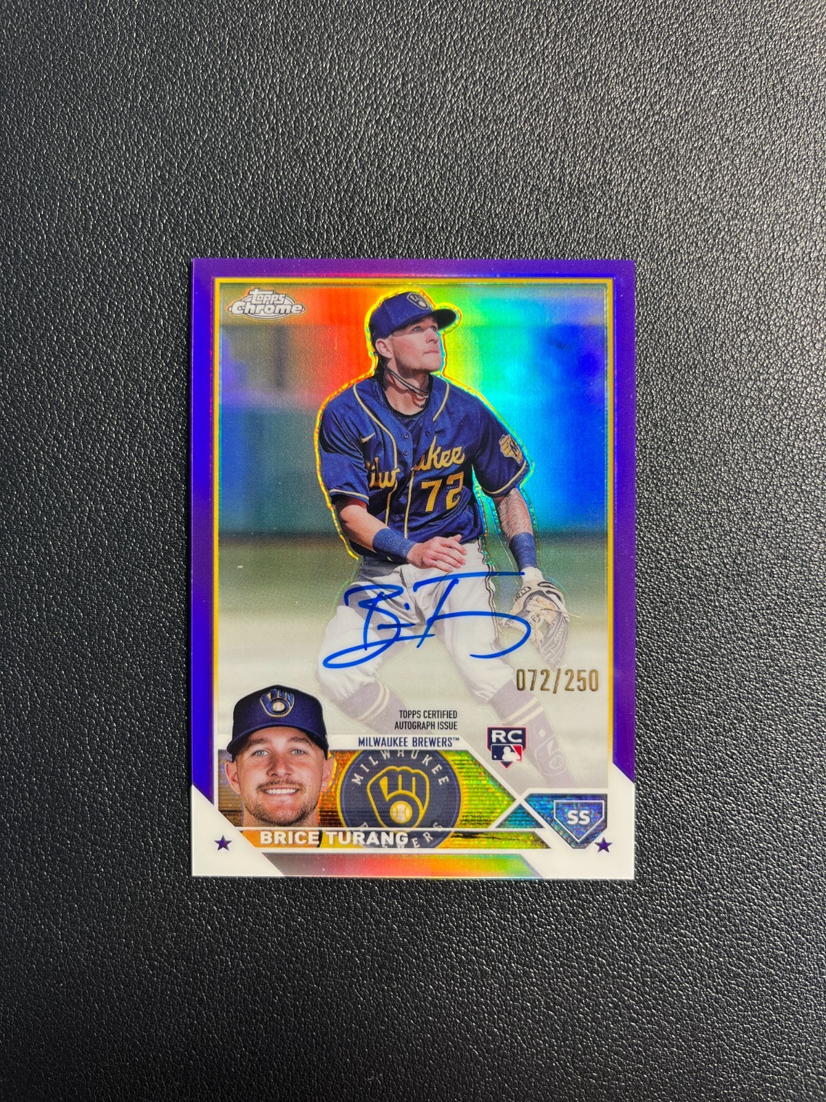 2023 Topps Chrome Brice Turang Rc Rookie Purple Refractor Auto 072/250 BJGK