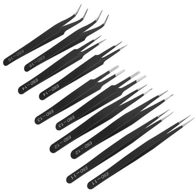 10PCS Precision Tweezers Set Anti-Static Industrial Tweezers Set Stainless St...
