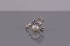 Sterling Silver Nestled White Pearl Flower Swirled Bypass Band Ring 925 Sz: 8
