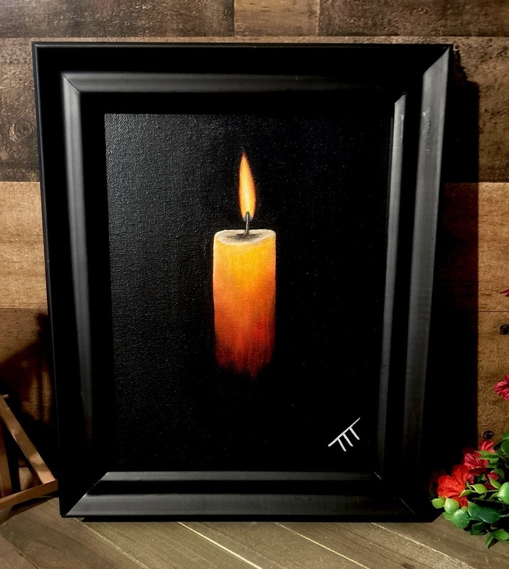 Acrylic PAINTING STILL LIFE Of Candle  FRAMED Signed 8x10 By TTT Art