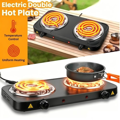#ad 2000W Electric Camping Double Burner Hot Plate Portable Heating Cooking Stove $21.99
