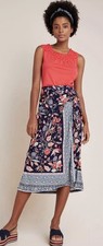 Anthropologie Maeve Fiorenza Wrap Floral Print Midi Skirt, Attached Belt-Small